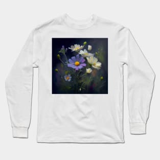 Vintage watercolor painting of purple and white wildflowers Long Sleeve T-Shirt